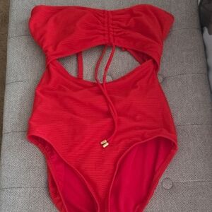 Red Strapless Swimsuit